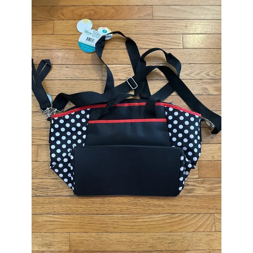 Disney Baby Minnie Mouse Diaper Bag 5 Piece Set Black Polka Dot Tote